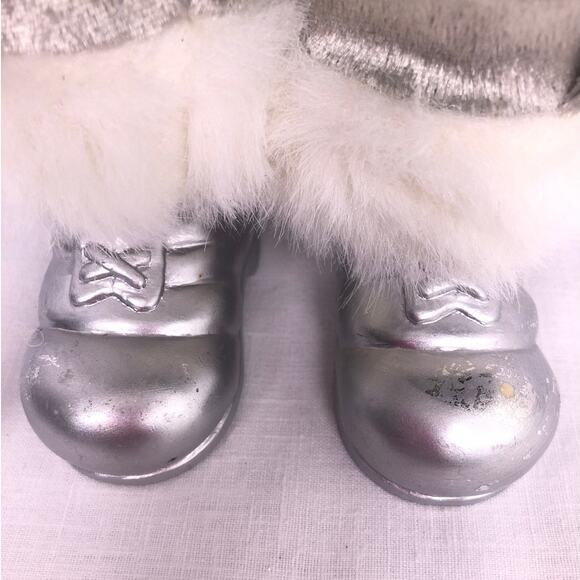 Christmas Silver White Faux Fur 16" Standing Ceramic Face Hands Collectible Sana - Picture 6 of 16